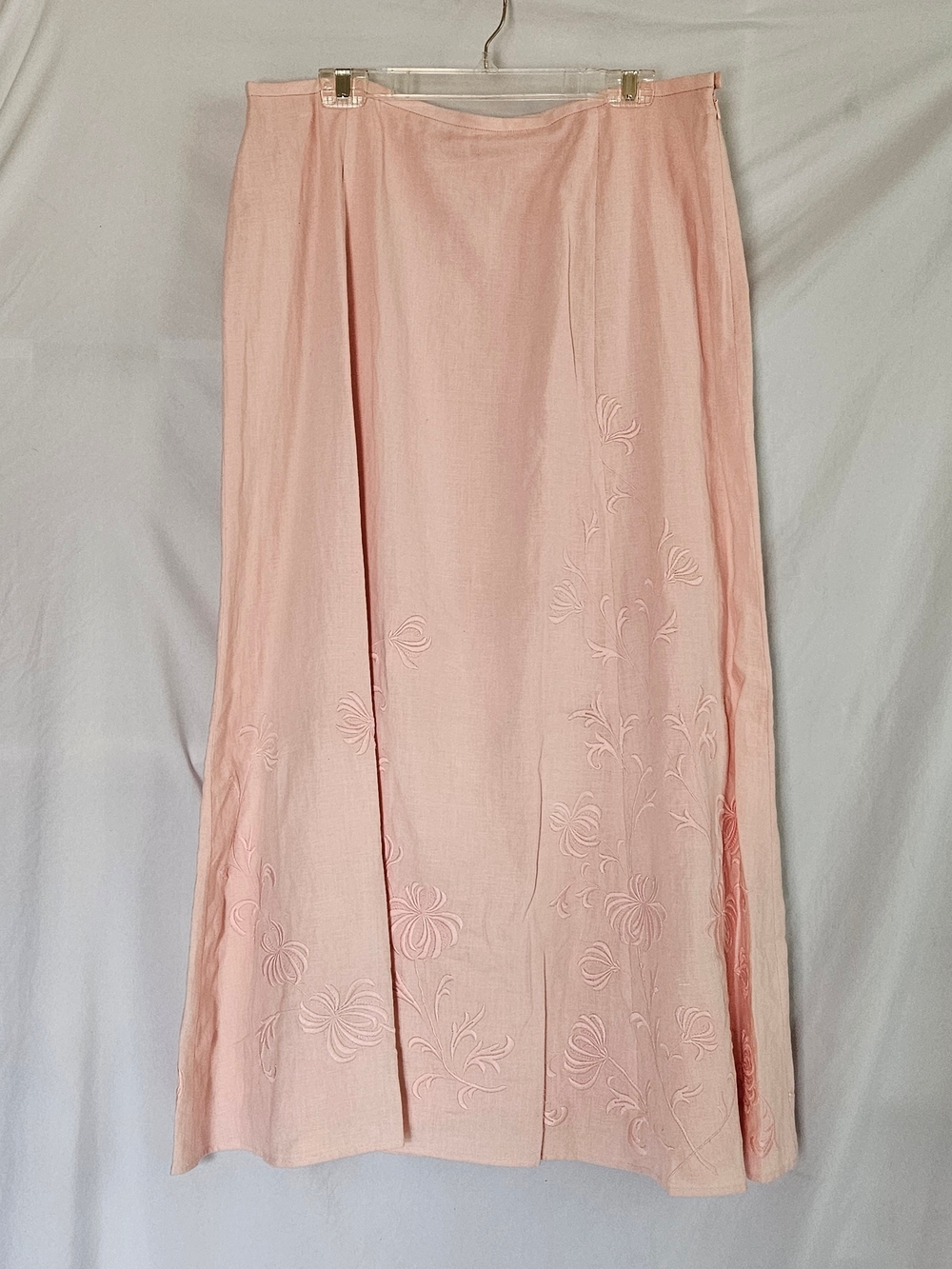 Vintage Talbots Irisih Linen Pink Embroidered Maxi Skirt Women 15 NWOT Office